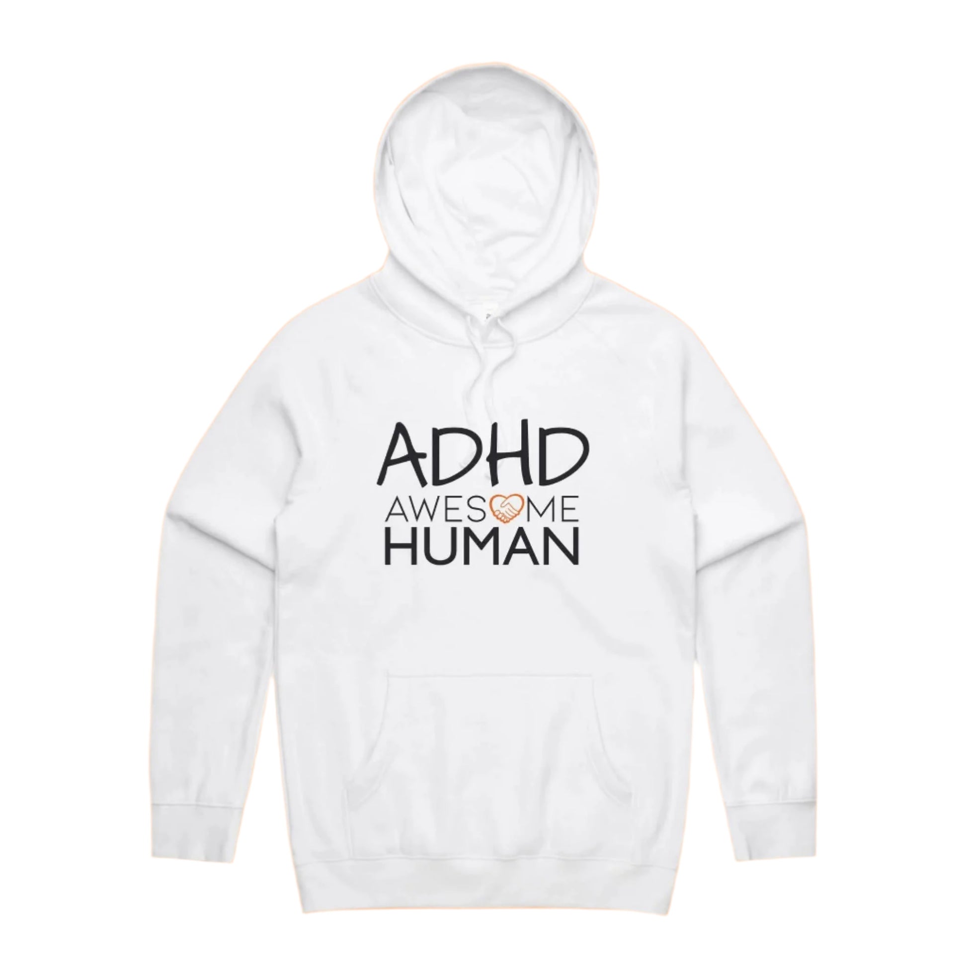 white hoodie with text: ADHD Awesome Human