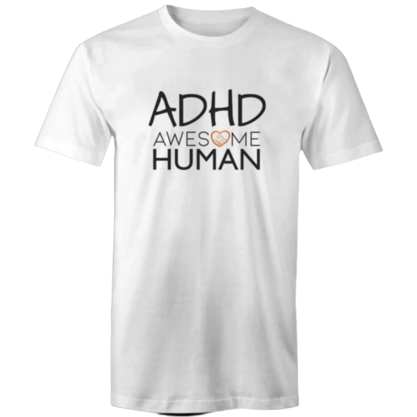 White tshirt with text: ADHD Awesome Human