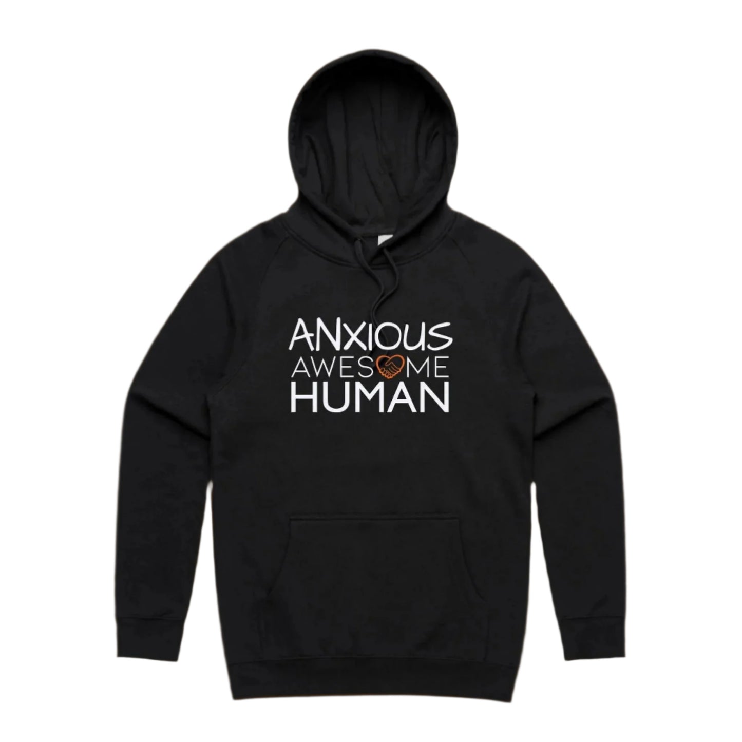 black hoodie with text: ANXIOUS Awesome Human