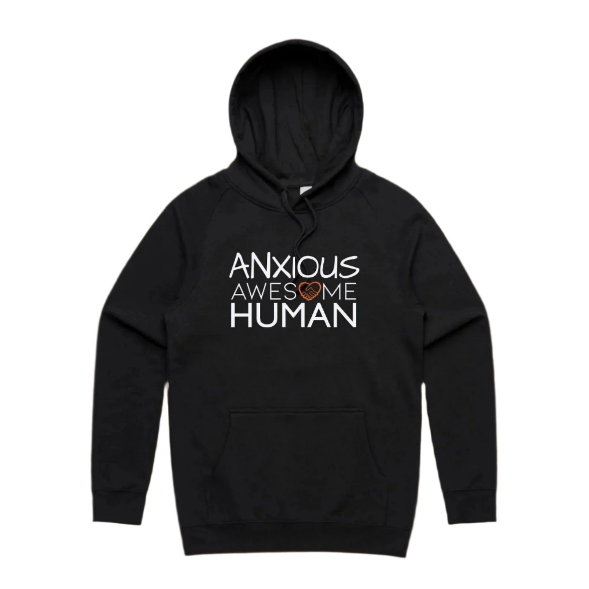 black hoodie with text: ANXIOUS Awesome Human