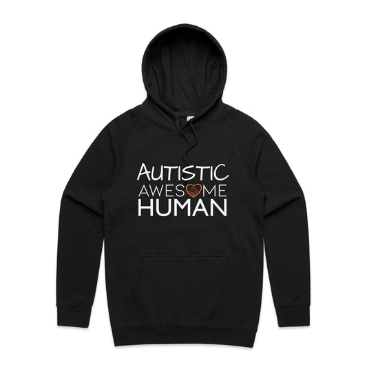 black hoodie with text: AUTISTIC Awesome Human
