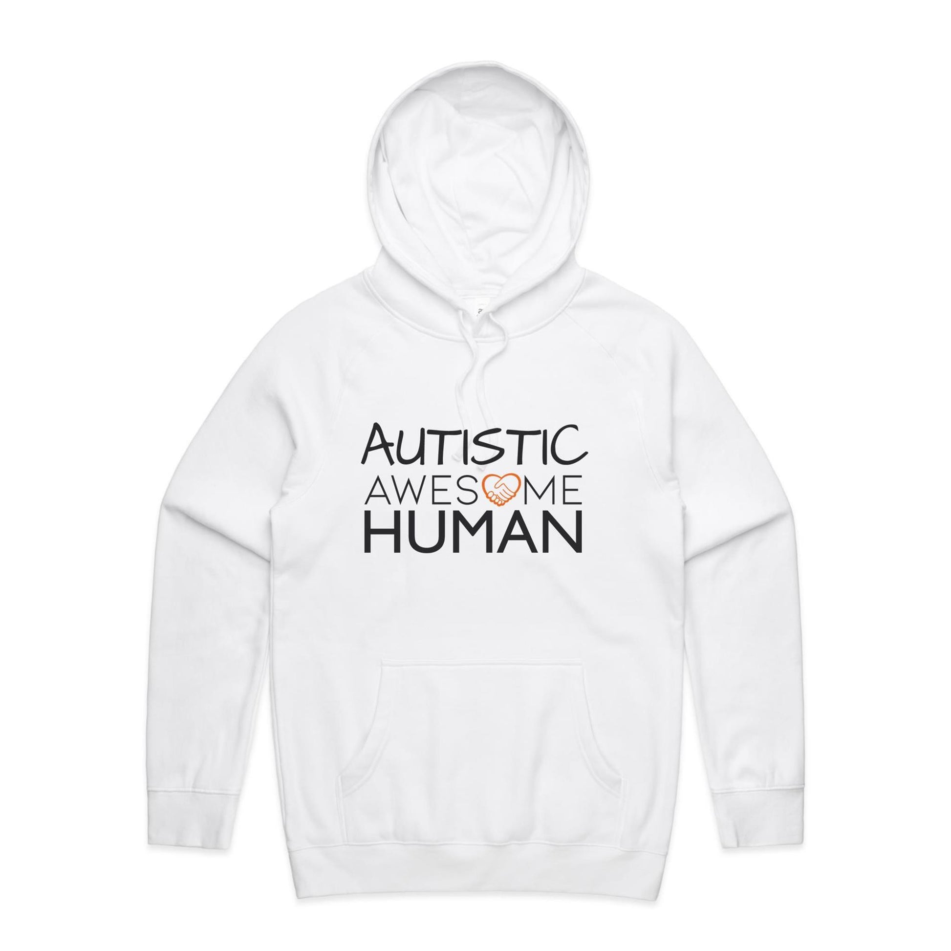 White hoodie with text: AUTISTIC Awesome Human