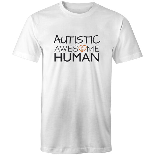 white tshirt with text: AUTISTIC Awesome Human