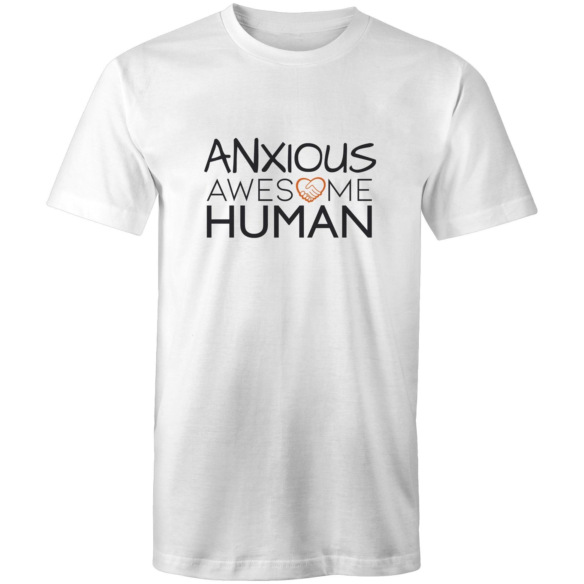 white tshirt with text: ANXIOUS Awesome Human
