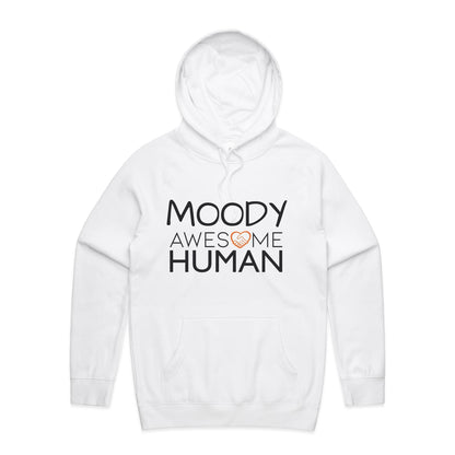 moody awesome human hoodie white